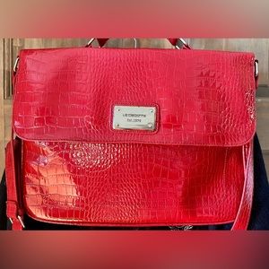 Red faux alligator crocodile briefcase or messenger bag